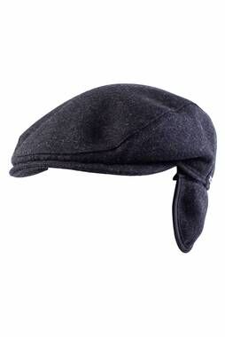 NEW WIGENS men's melton wool ivy slim cap with earflaps in dark grey melange